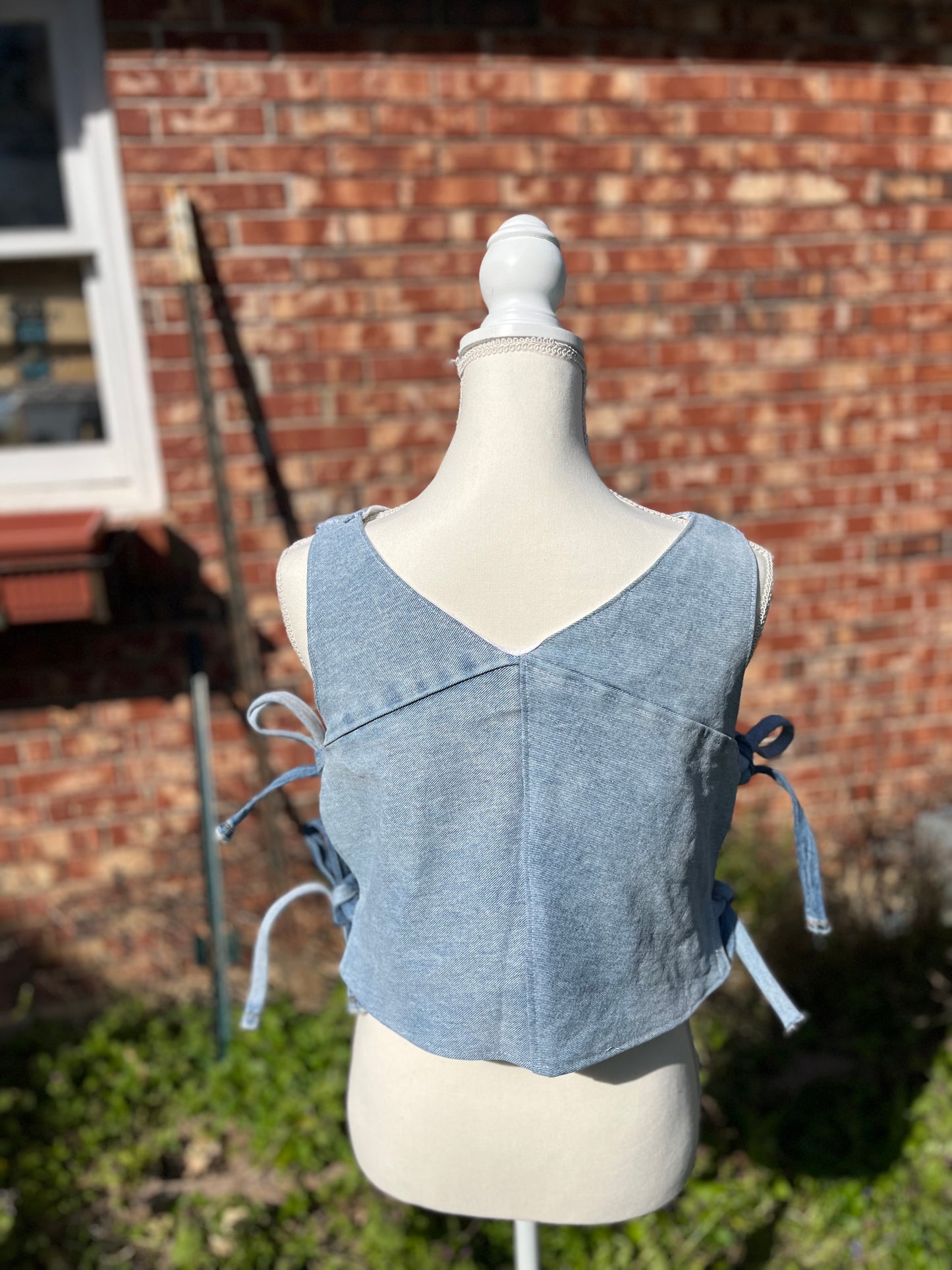 Upcycled Denim Tie Top