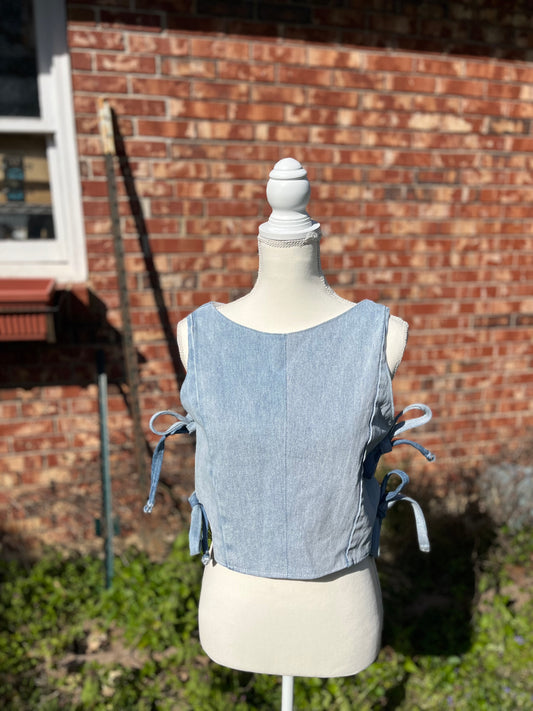 Upcycled Denim Tie Top